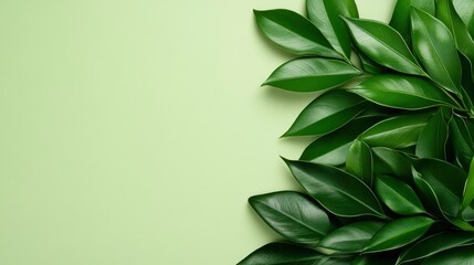 Fototapeta premium Green Leaves on Light Green Background