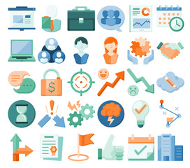 Business and Finance icons, teamwork, portfolio, work, job
