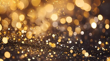 Shiny and sparkling Christmas bokeh confetti texture for your designs. Festive sparkling gold dust.