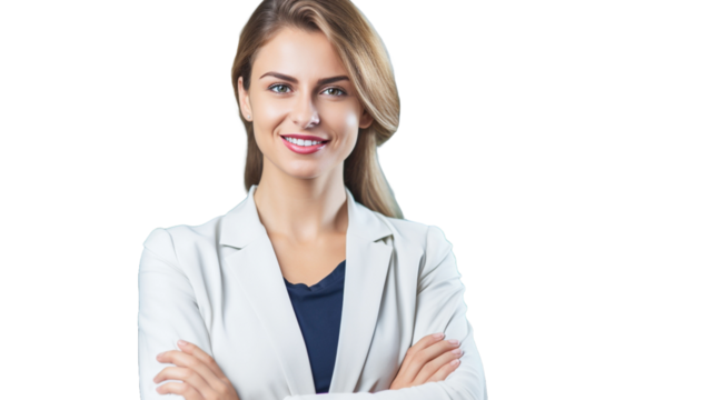 Portrait of successful businesswoman standing on transparent background PNG.