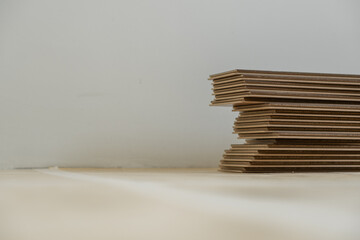 Professional laminate flooring installation in a bright apartment. Wood planks 