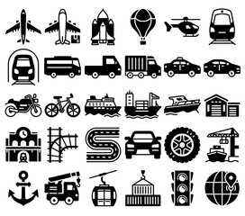 Transportation, set of icons of transport, import, export, transport