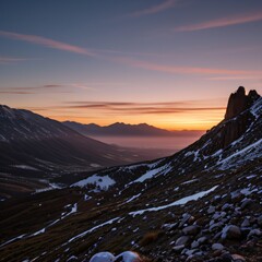 Breathtaking Sunset Over Snow-Capped Mountain Peaks and Forests..
