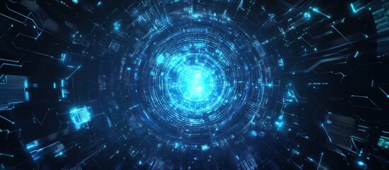 Fototapeta premium Abstract Digital Tunnel with Glowing Blue Lines and Circles