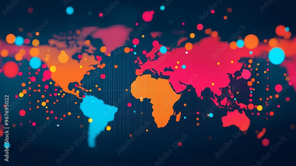 Aufkleber vibrant world map design with colorful dots representing global connectivity and diversity in a digi