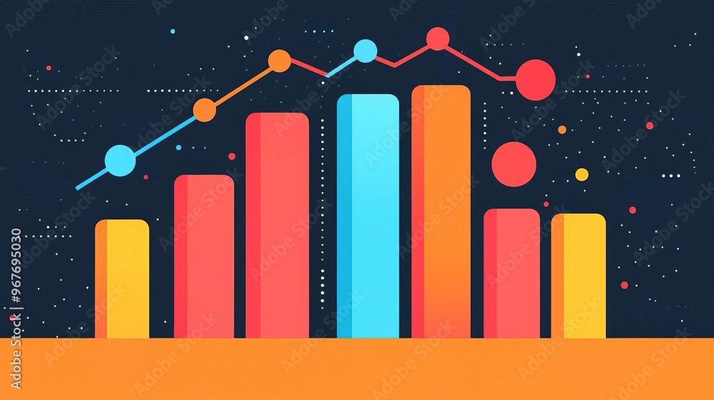 Poster vibrant data visualization featuring colorful bars and graphs against a dark background, ideal for a