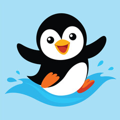 Obraz premium Cute baby penguin sliding on ice, a vibrant vector illustration perfect for children's designs.