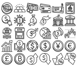 Currency, economy, finance icons set, money market