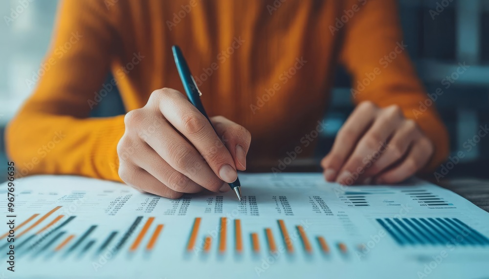 Poster a professional analyzing financial data with charts and graphs, focusing on strategic decision-makin
