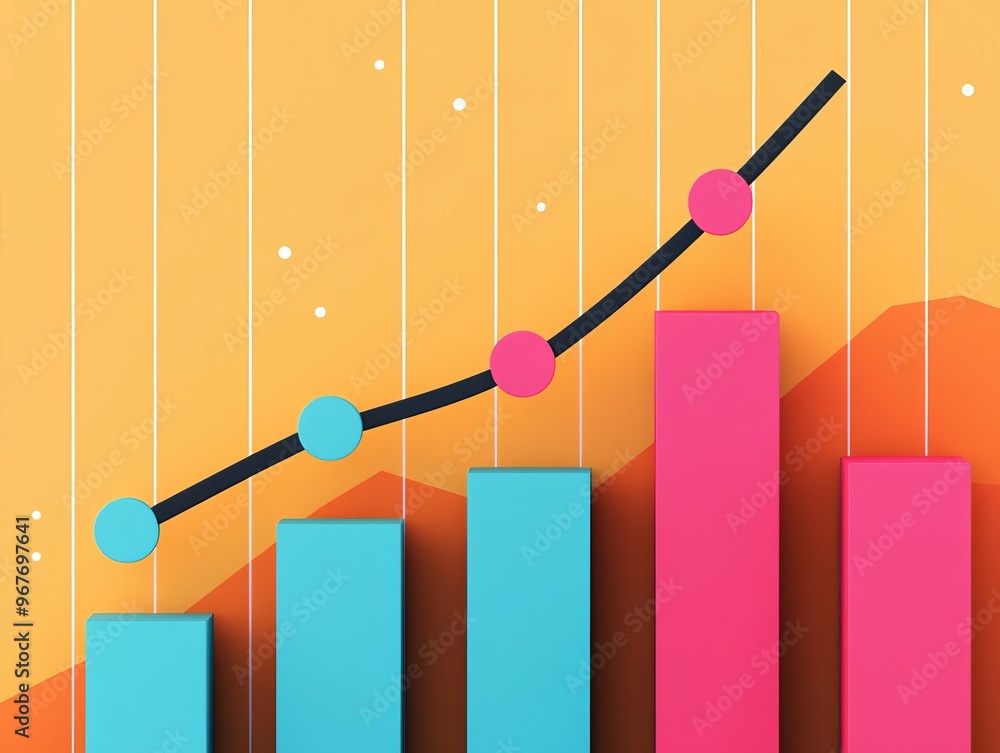 Aufkleber colorful bar graph with a rising trend line, representing growth and data analysis in a dynamic and 