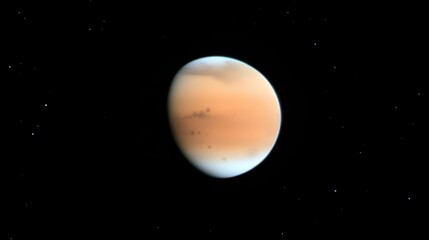 A detailed image of Mars showcasing its reddish surface and atmospheric features.