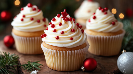 Christmas vanilla cupcakes with red sprinkles