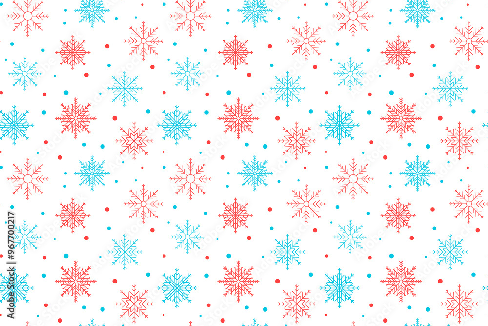 Poster christmas snowflake seamless pattern. seamless blue and red abstract snowflake with white background
