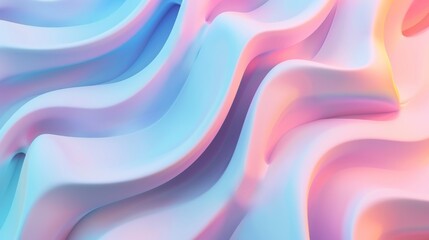 Obraz premium Smooth, flowing waves in pastel shades of blue and pink create a serene and tranquil abstract background.