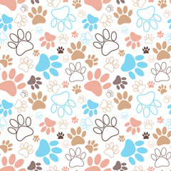 Animal Paw Seamless Pattern. Paw animal print silhouettes. Seamless pattern with paws