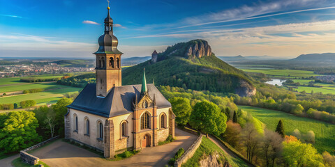 Marienkapelle in Rh?ndorf with the Drachenfels in the background, Germany, Bad Honnef, Marienkapelle, Rh?ndorf