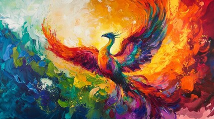 Abstract Phoenix Painting   Colorful Bird of Rebirth