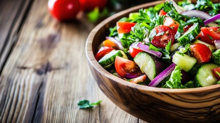 Fresh Salad Bowl with Tomato, Cucumber, and Onion