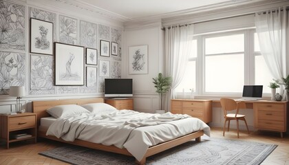 Photo interior modern design room 3d illustration;