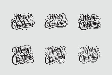 Set of Handwritten Calligraphic Merry Christmas Lettering for Greeting Cards Typography
