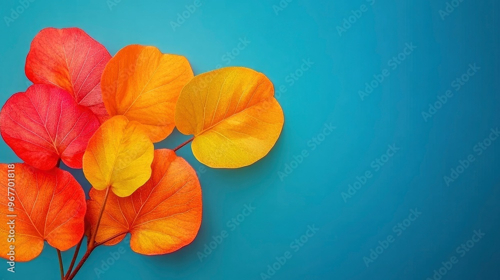 Wall mural colorful autumn leaves on blue background