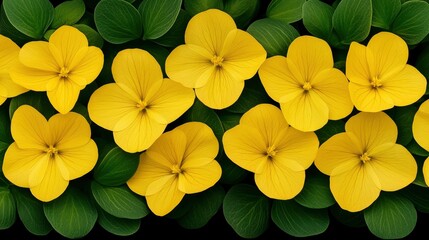 Fototapeta premium Closeup of Yellow Flowers with Green Leaves