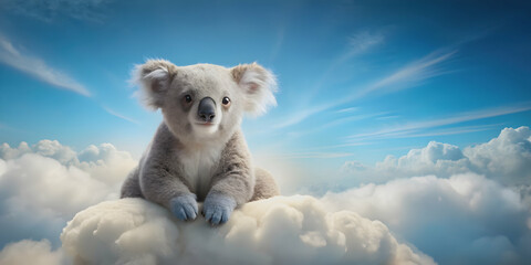 A cute koala sitting among fluffy clouds in the sky , koala, cute, adorable, animal, wildlife, sitting, fluffy, clouds