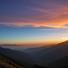 Fototapeta premium Breathtaking Sunset Over Snow-Capped Mountain Peaks and Forests..