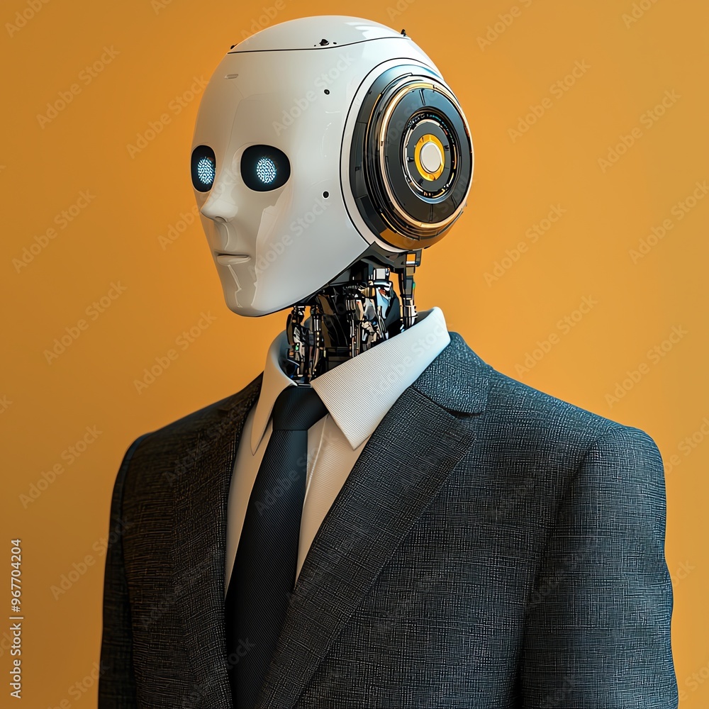 Poster a modern robot with a sleek design, showcasing advanced artificial intelligence and a professional a
