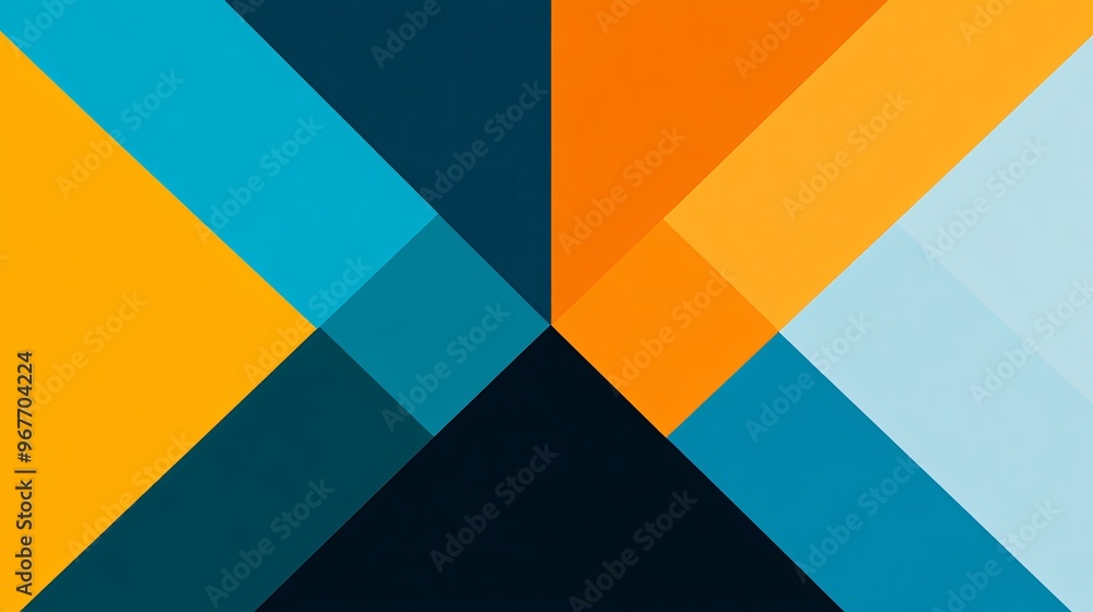 Poster Symmetrical geometric patterns with interlocking triangles and lines giving the illusion of continuous motion enhanced by gradient hues Large space for text in center Stock Photo with copy space