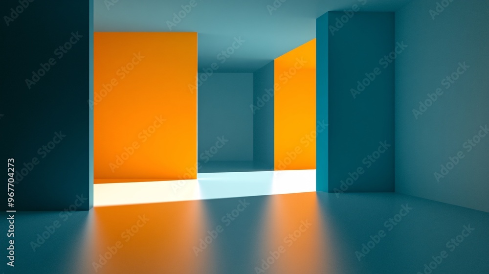 Leinwandbilder 3D geometric shapes layered and arranged to create a sense of depth with shadow effects adding realism and complexity Perfect for architectural visuals Large space for text in center Stock Photo with