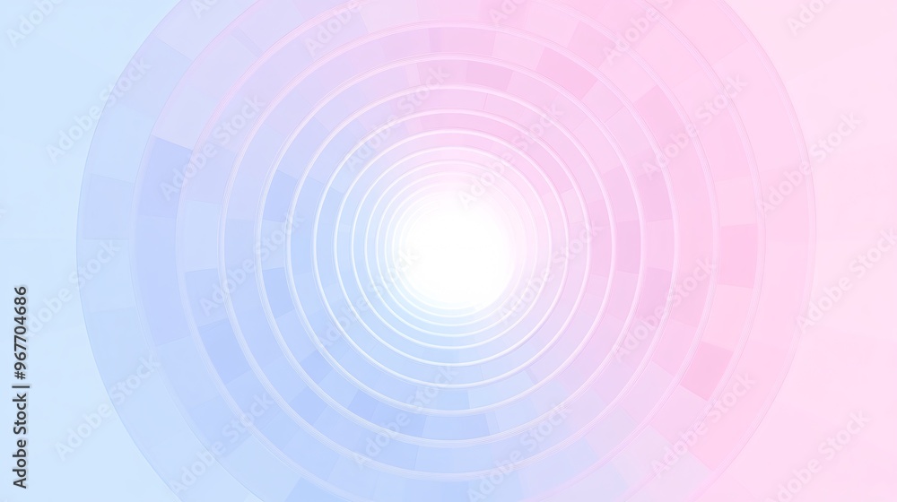 Poster Symmetry in motion with abstract geometric patterns featuring interlocking circles lines and triangles enhanced by gradient hues to give the illusion of movement Large space for text in center Stock