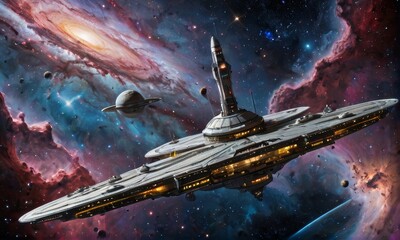 Naklejka premium Galactic Outpost cosmic Nebula