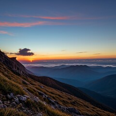 Breathtaking Sunset Over Snow-Capped Mountain Peaks and Forests..