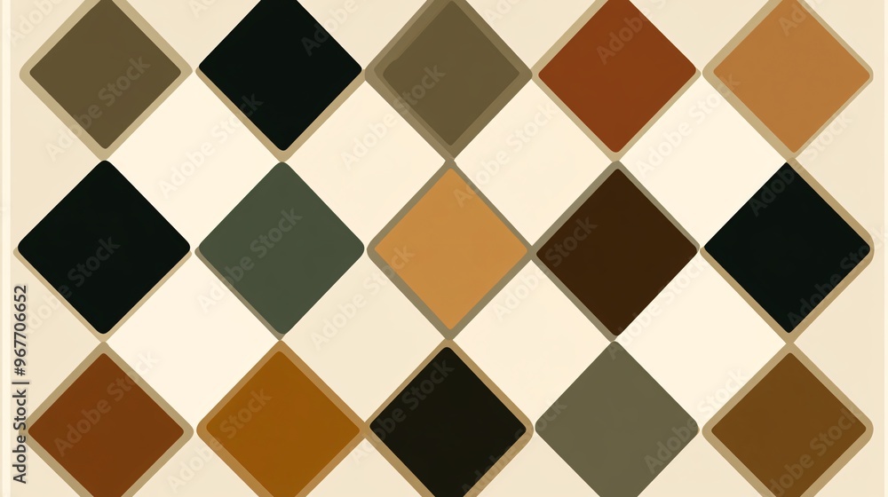 Poster Retro geometric pattern featuring bold triangles and circles in vintage colors such as mustard and teal Nostalgic yet modern Large space for text in center Stock Photo with copy space