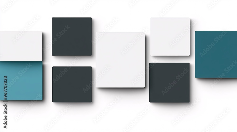 Poster Minimalist monochrome geometry design featuring black and white squares rectangles and circles with clean lines and sharp contrast Large space for text in center Stock Photo with copy space