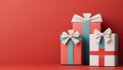 Christmas presents, paper wrapped with bows, artistic folds, 3D illustration