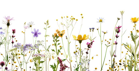 PNG Colorful wildflowers on white background