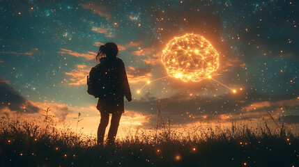 Hands cradle a glowing brain, symbolizing the connection between human intellect and technology, highlighting the fusion of creativity and innovation