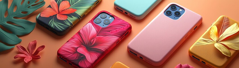 Colorful phone cases with vibrant floral designs on a stylish background, perfect for modern tech accessories.