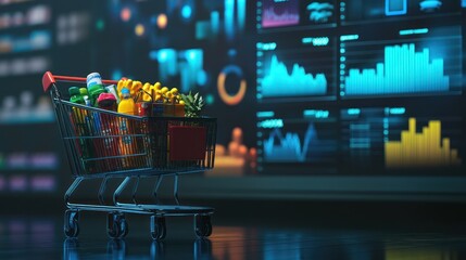 Shopping Cart with Data Analytics Background