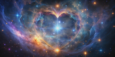 Obraz premium Celestial heart-shaped nebula with twinkling stars in space, space, celestial, heart-shaped, nebula