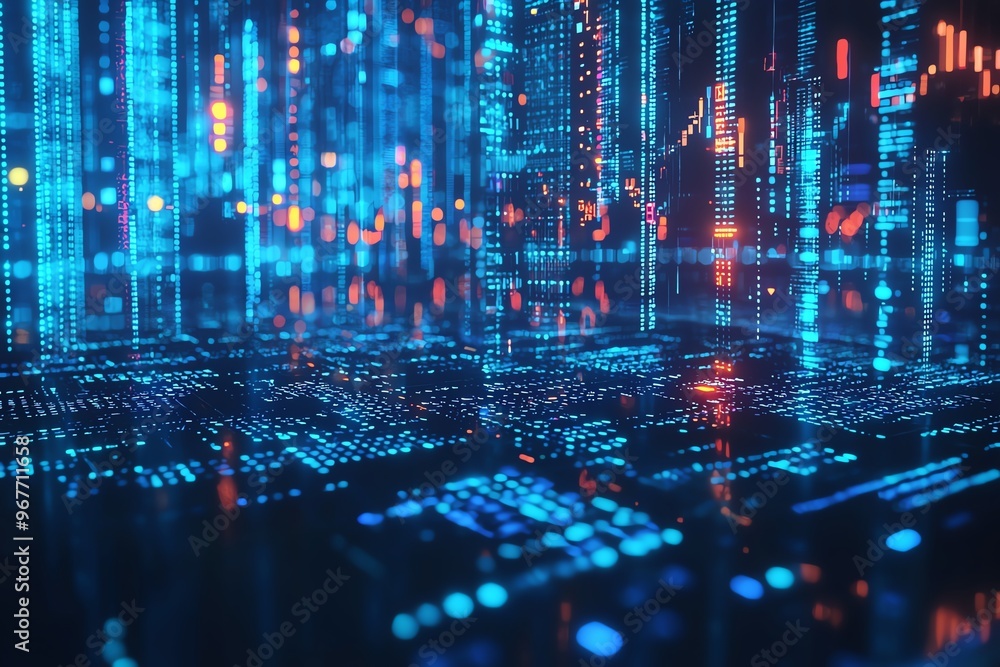Aufkleber futuristic digital background with glowing blue and red data streams. ideal for technology, data sci