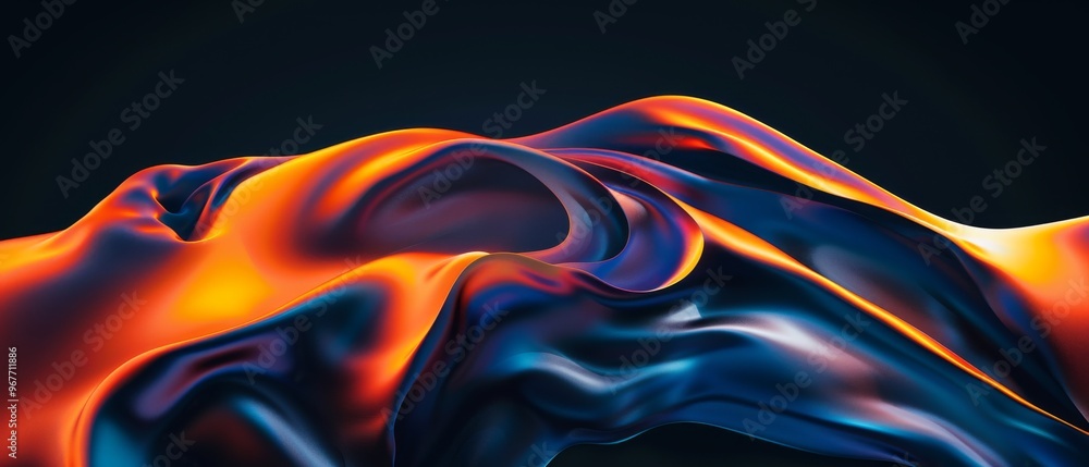 Poster Dynamic Orange and Blue Gradient Abstract Fluid Shape with Glowing Effect on Isolated Object in High Resolution
