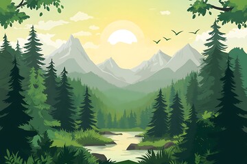 Fototapeta premium Landscape with Mountain and lake and forest