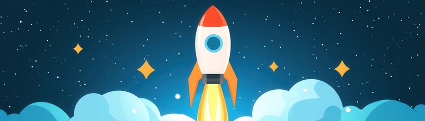 Light bulb with a rocket, representing explosive growth through ideas, flat design illustration