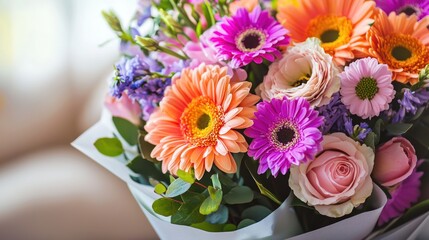 Beautifully arranged flower bouquet with bright colors and elegant wrapping