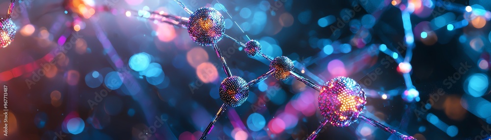 Aufkleber vibrant molecular structure with glowing particles, showcasing the beauty of science and technology 