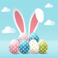 Easter poster design with eggs and bunny ear