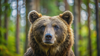 Obraz premium A close-up photo of a brown bear in the forest, wildlife, nature, animal, bear, forest, mammal, fur, outdoors